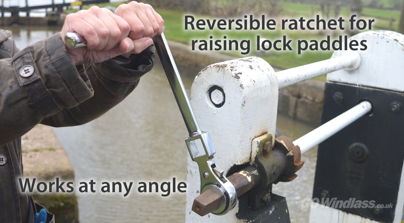 GOWindlass Reversible ratchet for raising lock paddles works at any angle